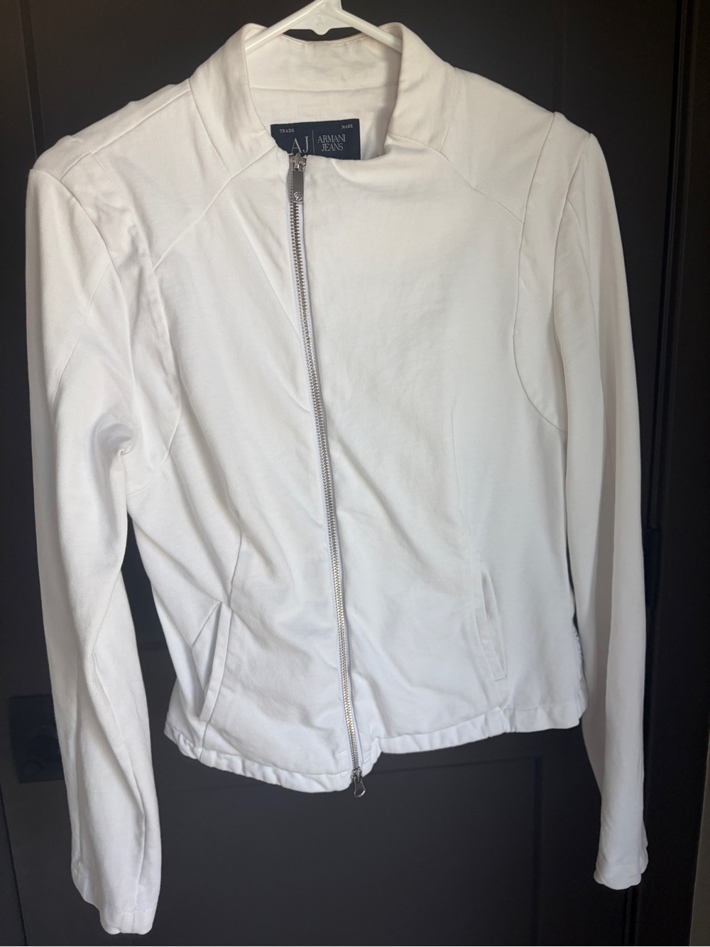 Armani Jeans White Asymmetrical Zip white cotton moto Jacket 44 medium